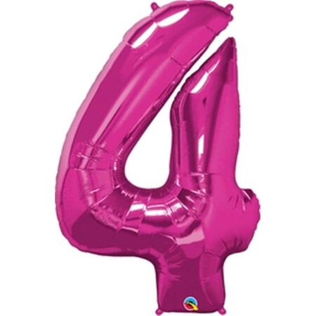 ANAGRAM 41 in. Number 4 Magenta Shape Air Fill Foil Balloon 87828